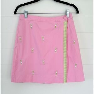 Lilly Pulitzer Golf Skort Skirt Pink Embroidered Golfer Wrap Size 2 Pockets